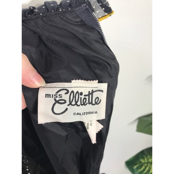 Vintage Miss Elliette VTG Maxi Dress Polka Dot Ruffle Peter Pan Collar Bow 60s - Picture 6 of 13